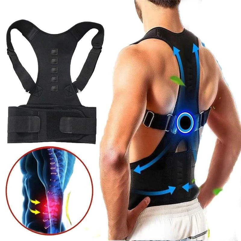 Corrector de postura ajustable magnético, ideal para fitness y alivio lumbar.