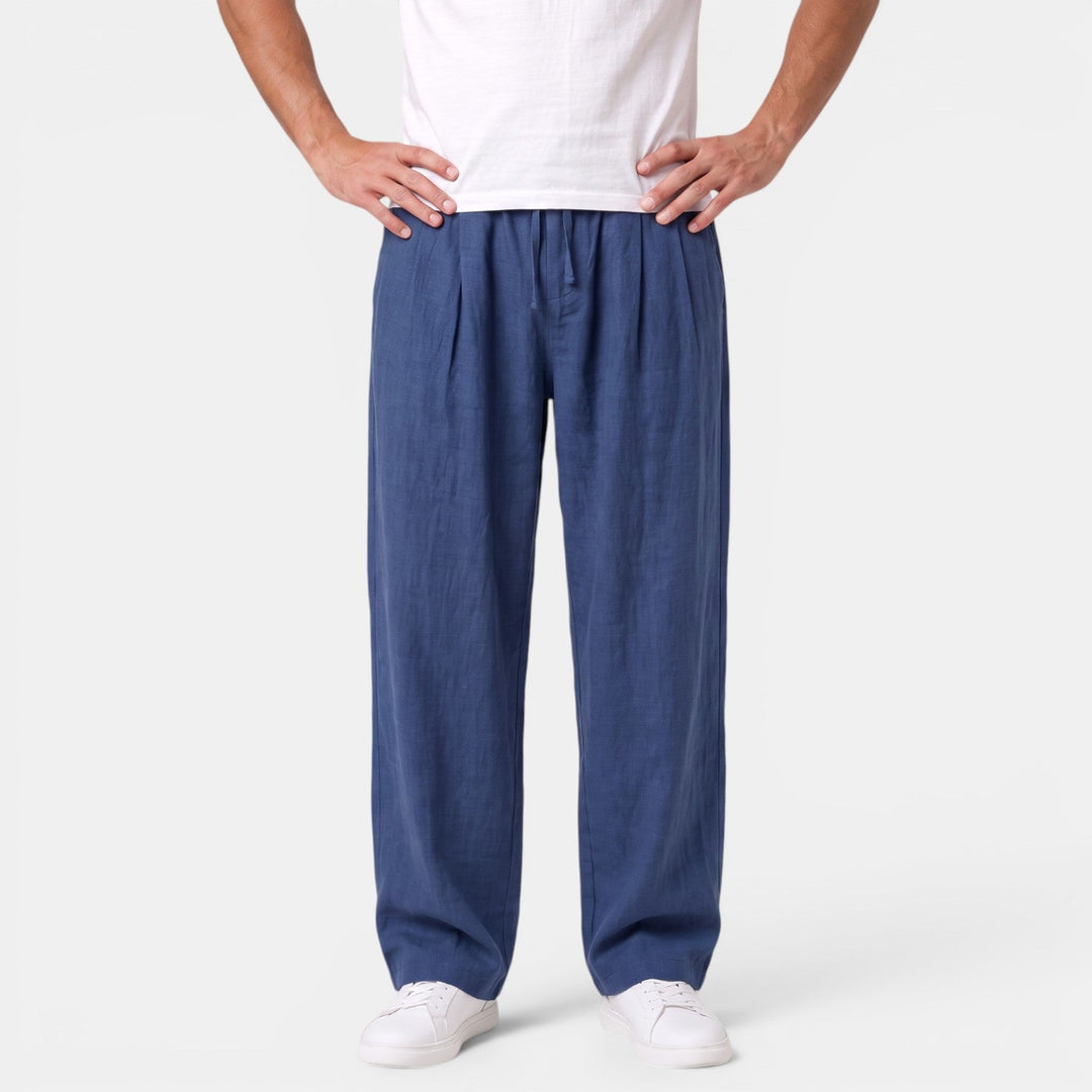 Pantalón de lino 100% transpirable para hombre, corte recto, fresco y muy cómodo para el calor.