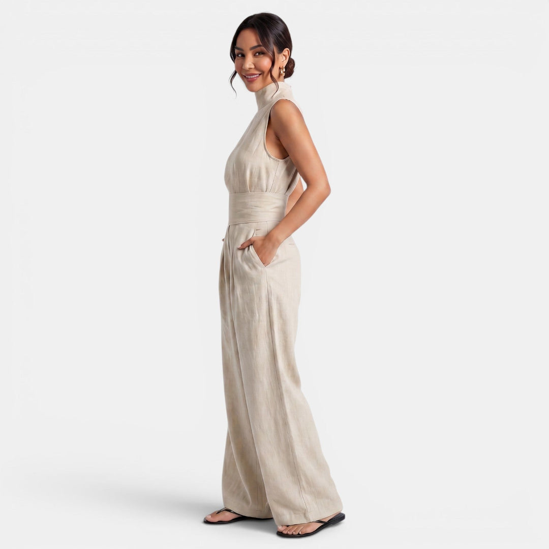 Conjunto de lino y algodón transpirable para mujer. Diseño sin mangas, perfecto para días cálidos de verano.