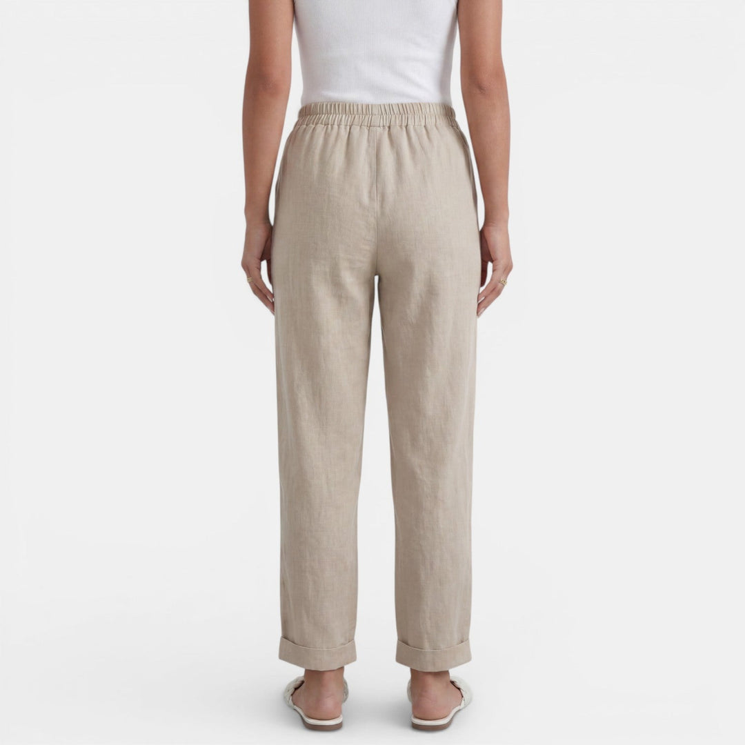 Pantalón de lino largo para mujer, cintura alta, cómodo y transpirable, ideal para el calor veraniego.