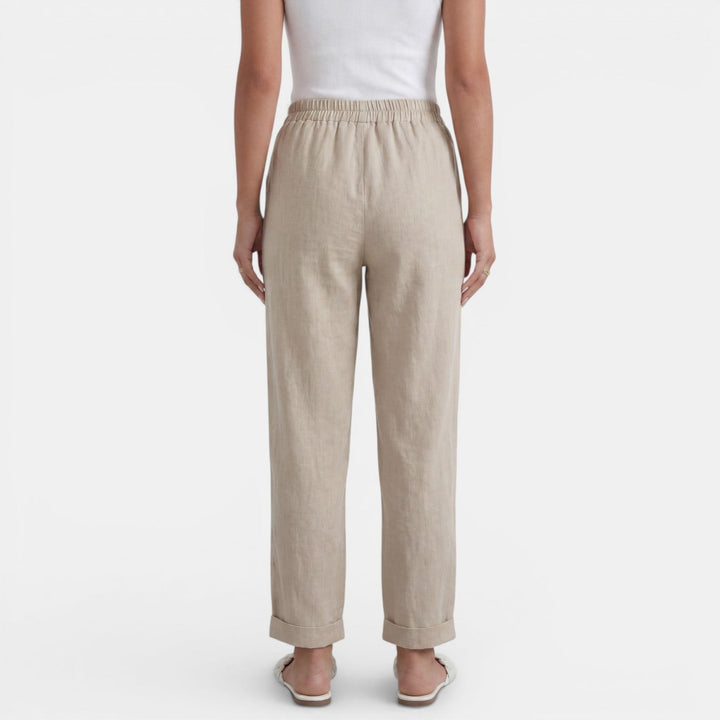 Pantalón de lino largo para mujer, cintura alta, cómodo y transpirable, ideal para el calor veraniego.