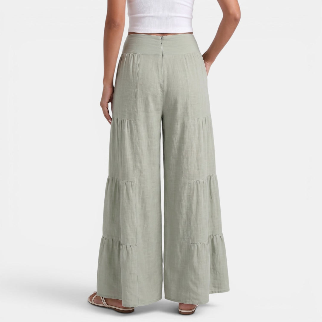 Pantalón elegante de lino ancho para mujer, perfecto para un look sofisticado de verano.