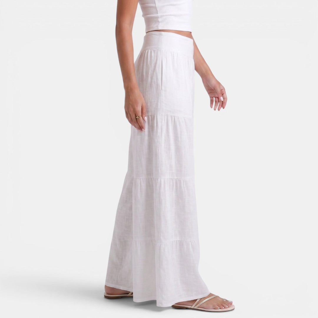 Pantalón de lino ancho para mujer, versátil para outfits casuales o elegantes de verano.