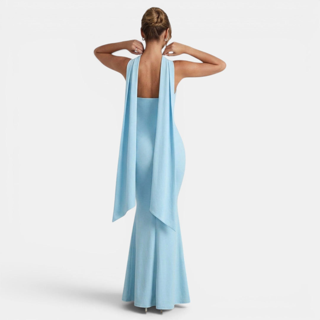Vestido de fiesta largo para mujer, con cuello halter, ideal para bodas y ocasiones especiales.