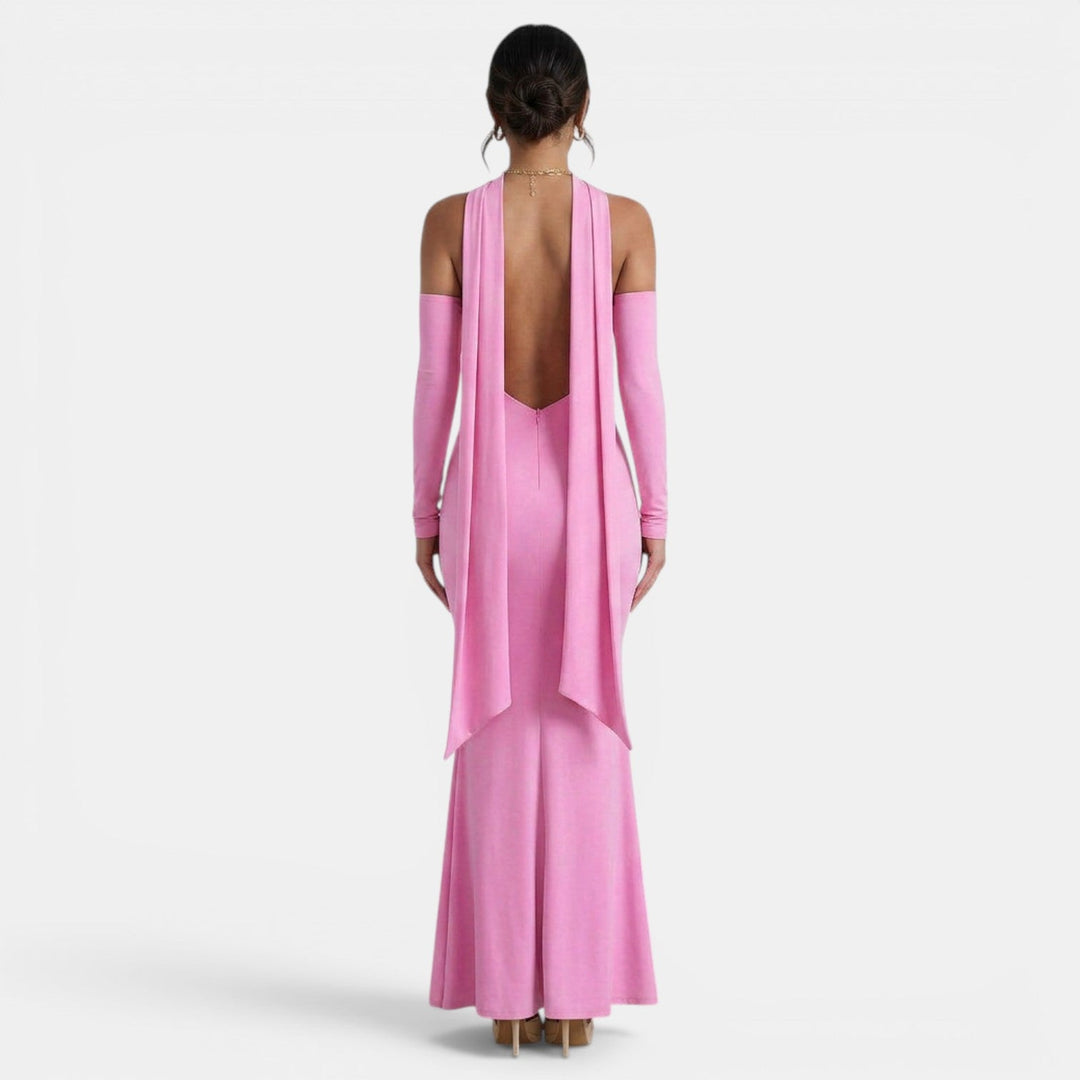 Vestido de noche largo halter para mujer, ideal para galas, cenas y eventos importantes.