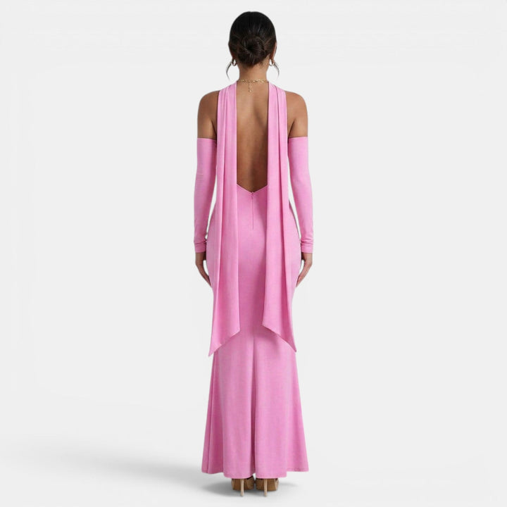 Vestido de noche largo halter para mujer, ideal para galas, cenas y eventos importantes.