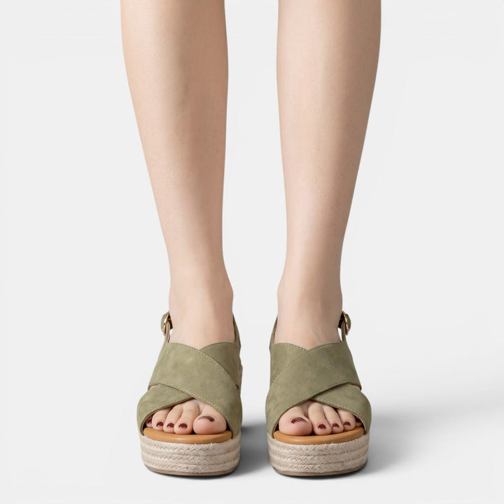Sandalias de cuña plataforma color albaricoque para mujer, estilo moda verano, calzado cómodo.