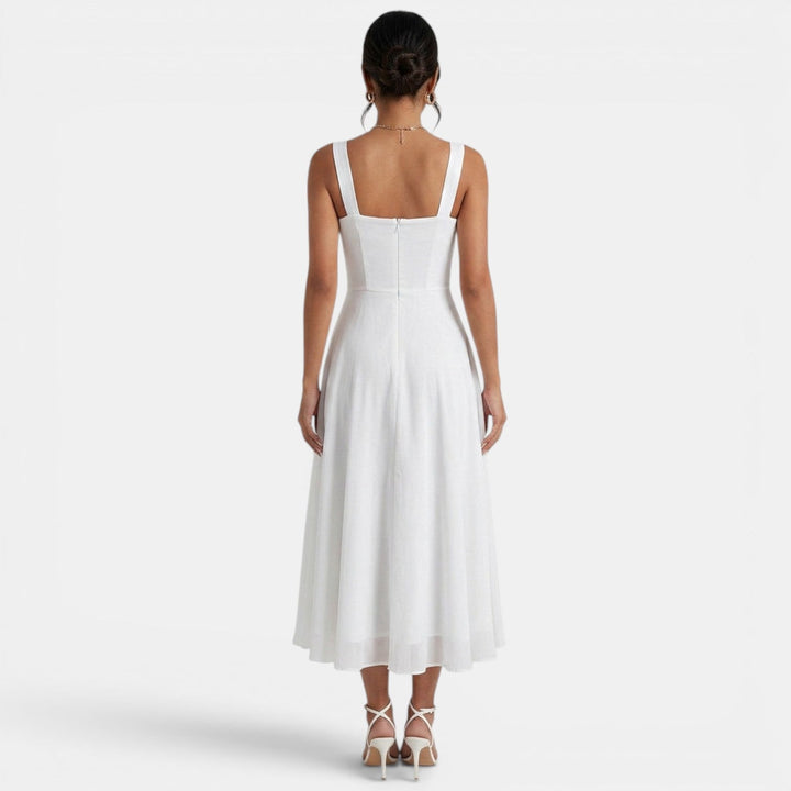 Vestido midi azul para mujer, estilo elegante y cómodo, ideal para fiestas de verano.