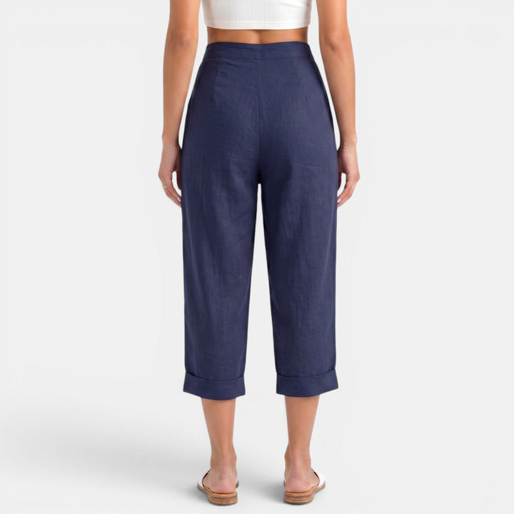Pantalón capri de lino para mujer, fresco, cómodo y elegante, perfecto para vacaciones de verano.