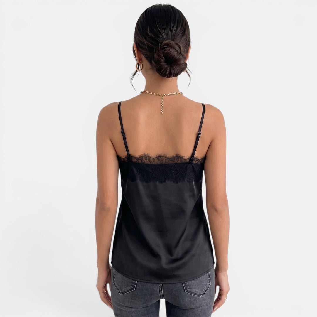 Blusa de tirantes para mujer, encaje fino en cuello V. Versátil para estilo casual o elegante en verano.