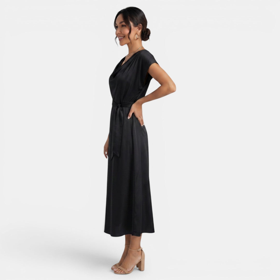 Vestido de seda elegante para mujer, estilo midi. Moda sofisticada y chic para cualquier ocasión especial.