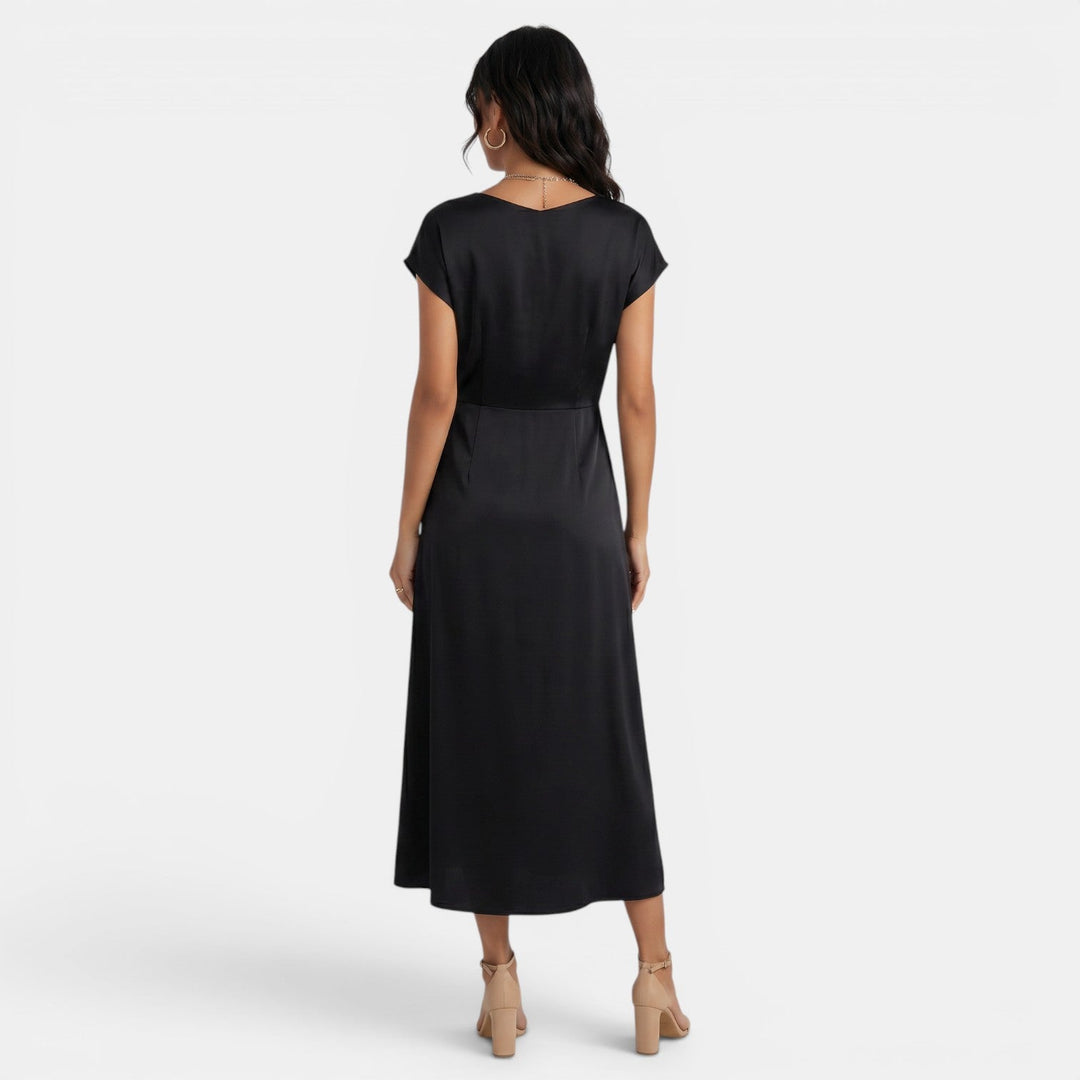 Vestido midi de seda para mujer. Un diseño elegante y chic, ideal para eventos, fiestas y bodas.