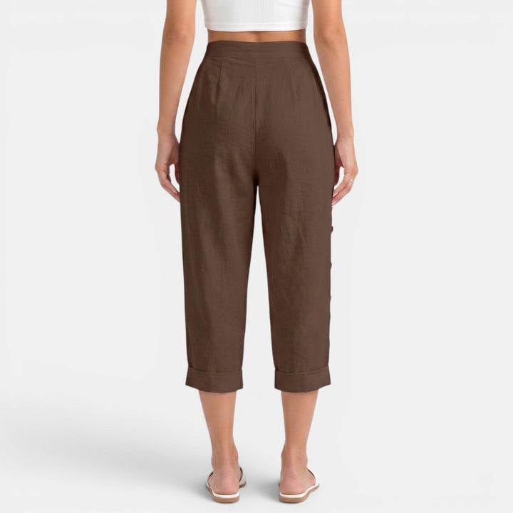 Pantalón capri de mujer, lino suave y algodón, holgado y fresco para el verano.