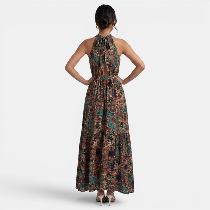 Cómodo vestido largo boho fluido de verano, cintura alta, estilo relajado y chic para mujeres.