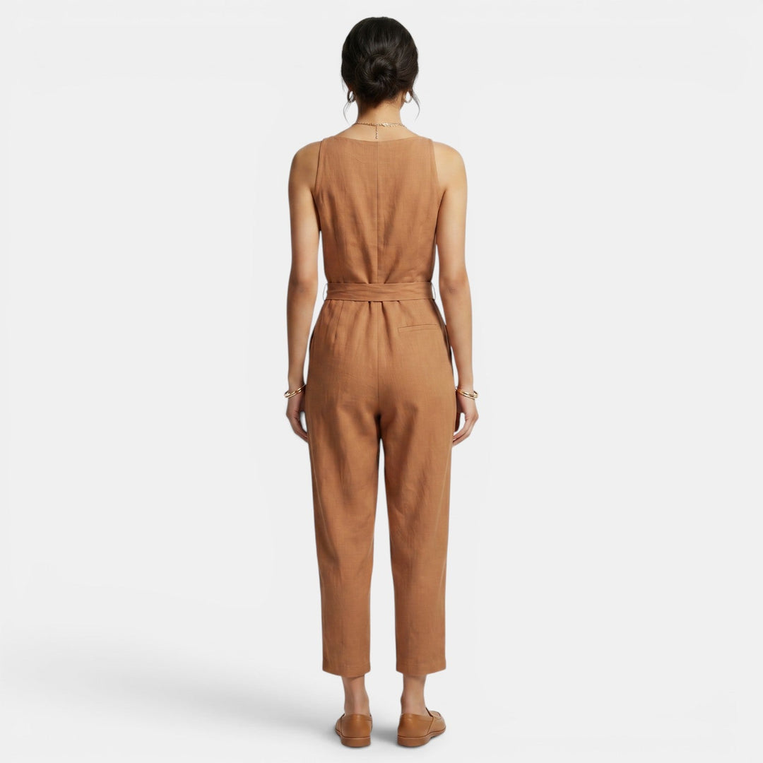 Jumpsuit de mujer elegante y casual, con escote V, de moda, en algodón y lino para verano.