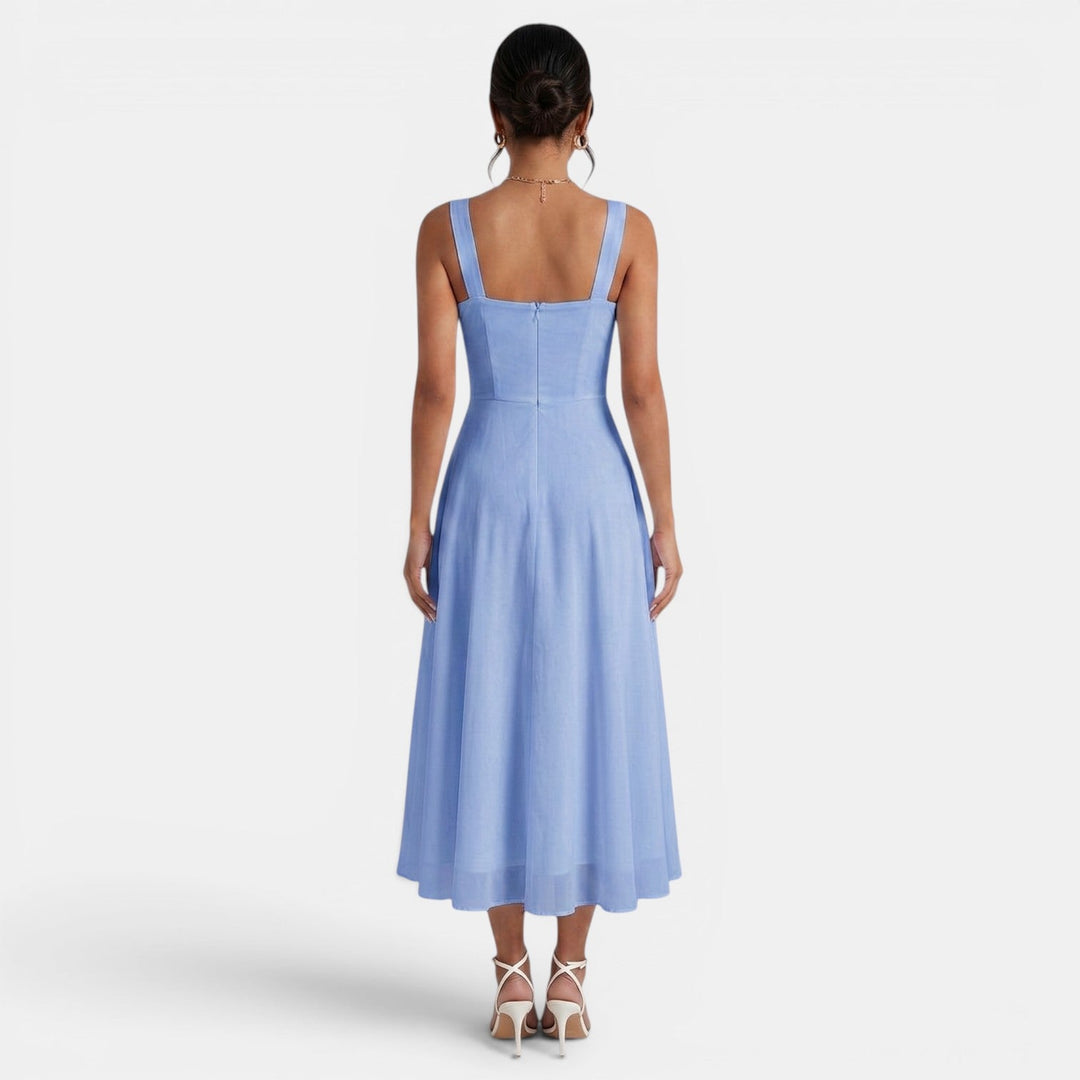 Vestido midi elegante con tirantes para mujer, moda de verano, perfecto para el día o la noche.