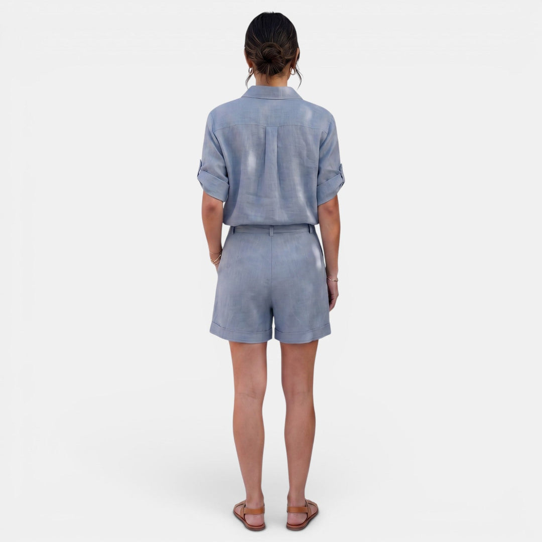 Camisa de lino/algodón para mujer, conjunto de manga media, ideal para look casual de verano.