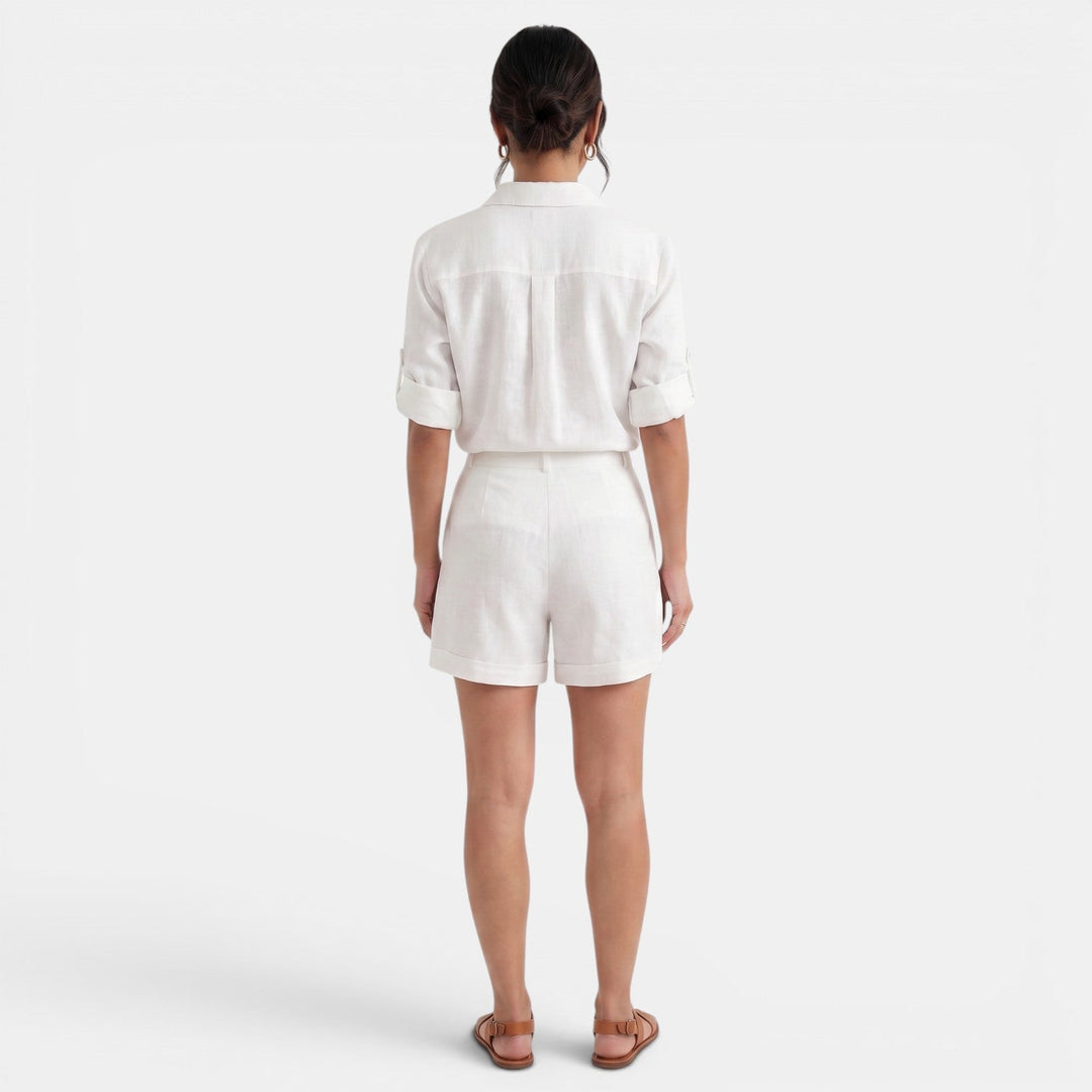 Camisa de lino y algodón para mujer, manga media, conjunto versátil para verano y primavera.
