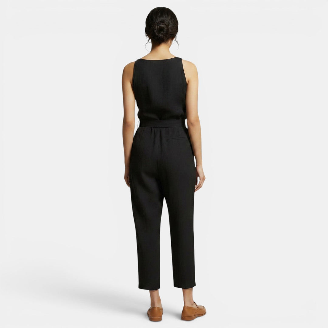 Mono de moda para mujer, largo, con escote V. Confeccionado en algodón y lino. Transpirable y cómodo.