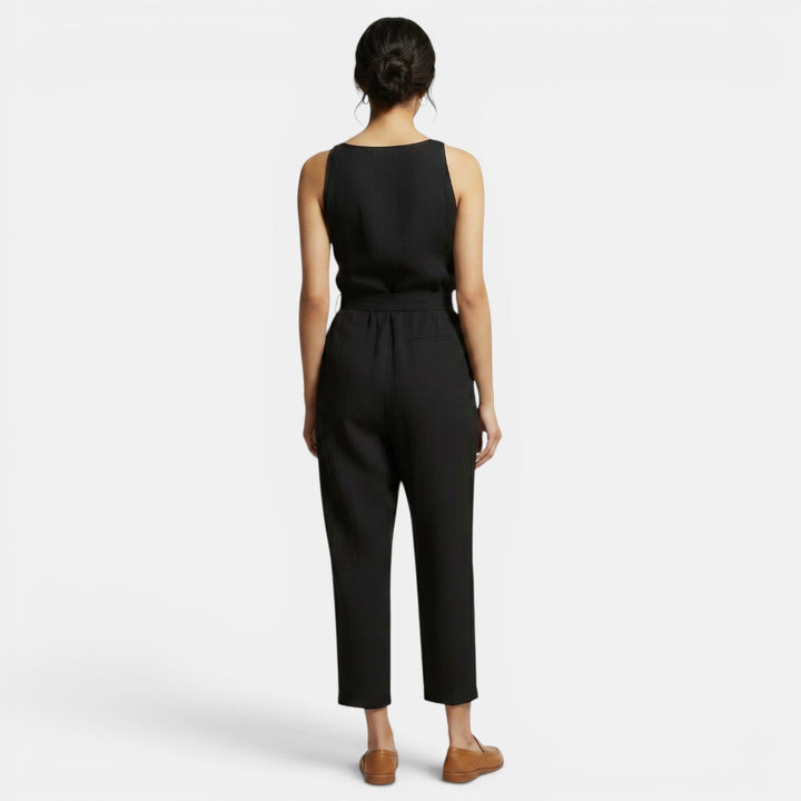 Mono de moda para mujer, largo, con escote V. Confeccionado en algodón y lino. Transpirable y cómodo.