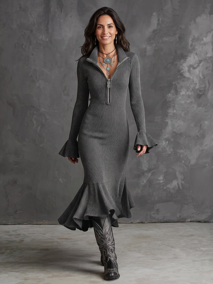 Vestido midi elegante para mujer con cremallera, ideal para ocasiones especiales o ropa de oficina moderna.