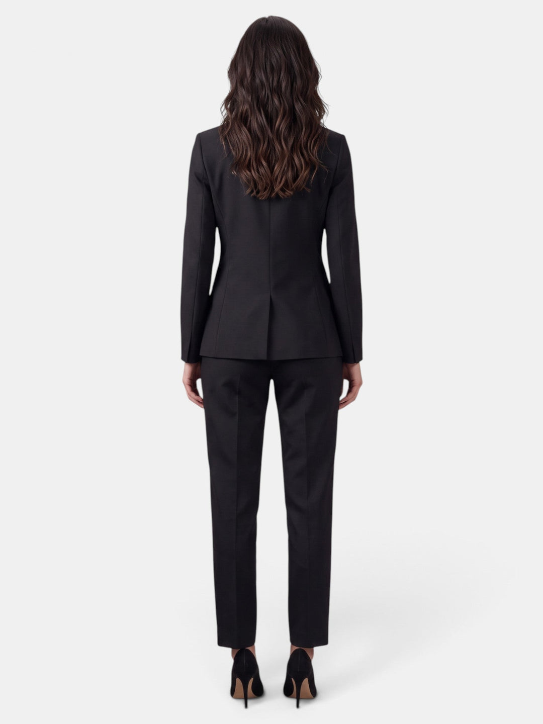 Blazer y pantalón recto para mujer, conjunto elegante de oficina. Ropa formal de moda.