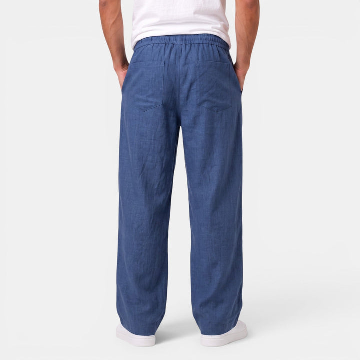 Pantalón recto de lino y algodón para hombre, fresco, cómodo y elegante para vacaciones o eventos casuales.