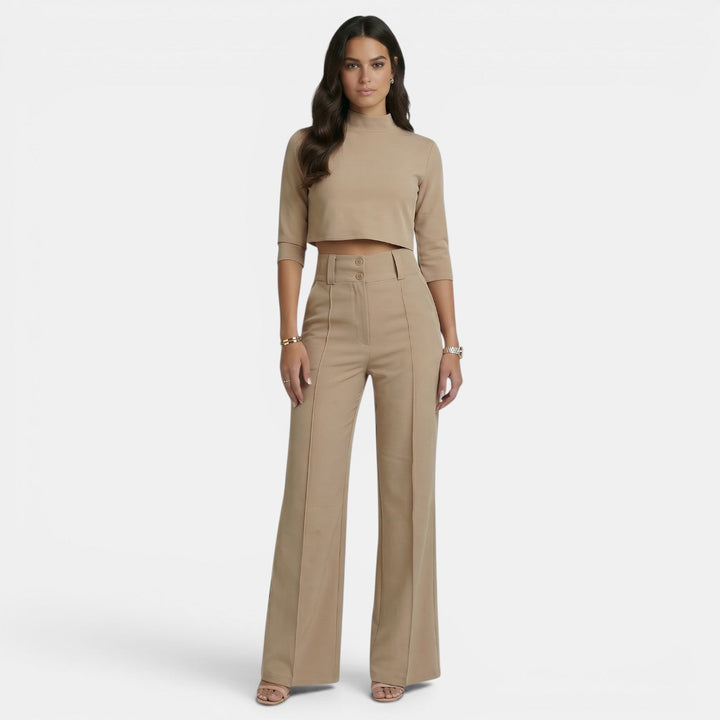 Conjunto casual elegante para mujer, color neutro, ideal para primavera-verano. Manga 3/4.