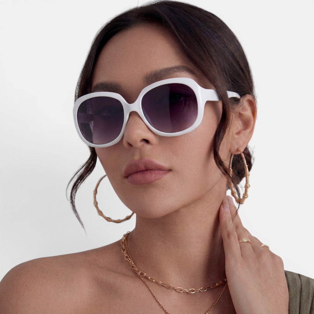 Gafas de sol redondas oversize para mujer, múltiples colores, accesorio de moda veraniega.