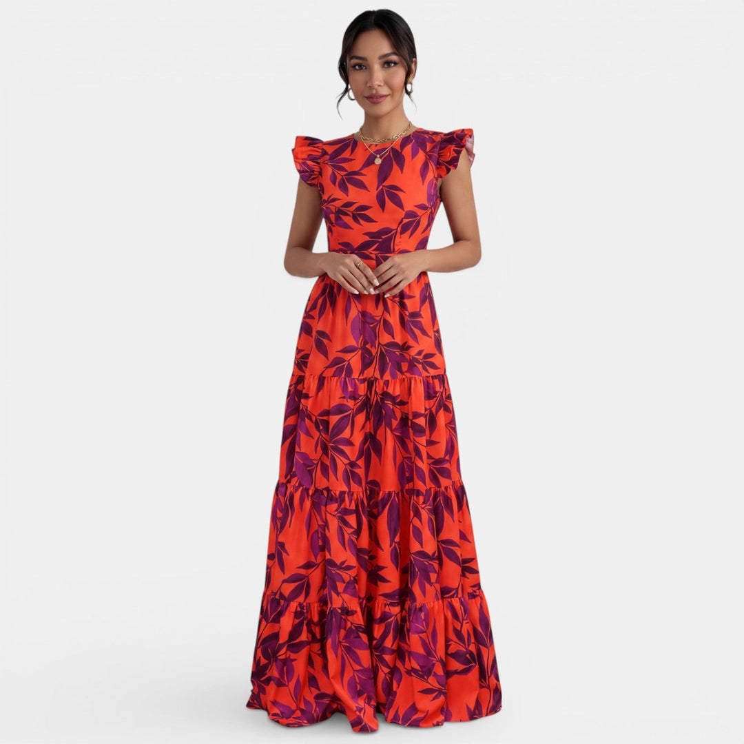 Vestido rojo largo y elegante para mujer, ideal para fiesta o ocasión especial. Moda femenina chic.