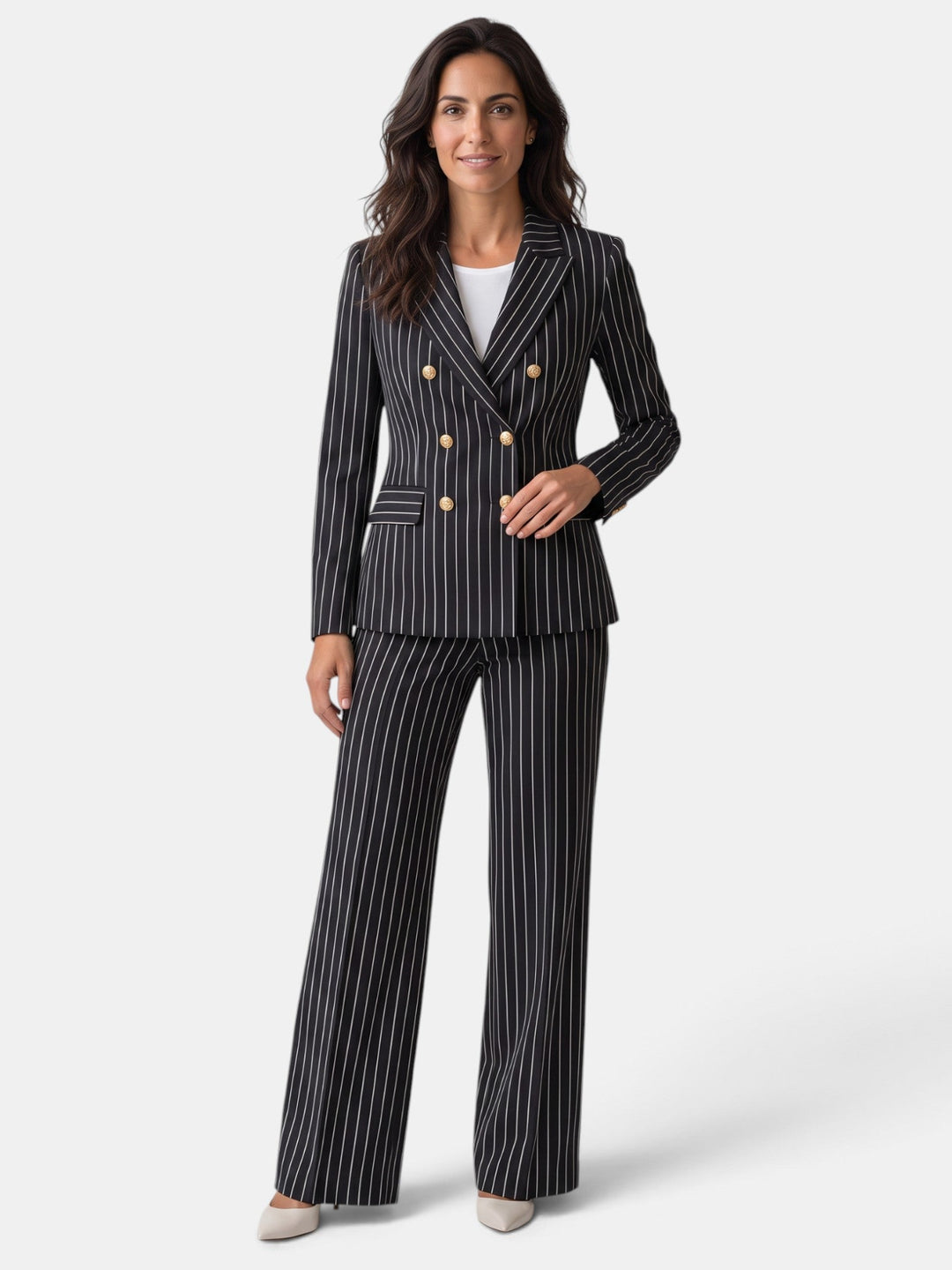 Conjunto blazer y pantalón mujer raya diplomática. Estilo profesional y elegante para oficina.