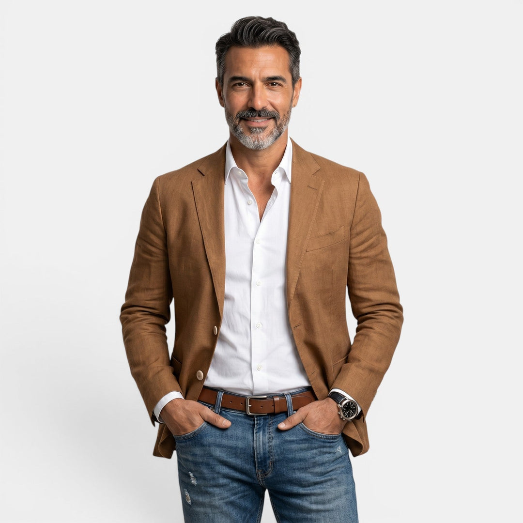 Americana formal slim fit para hombre, perfecta para reuniones de negocios y eventos profesionales.