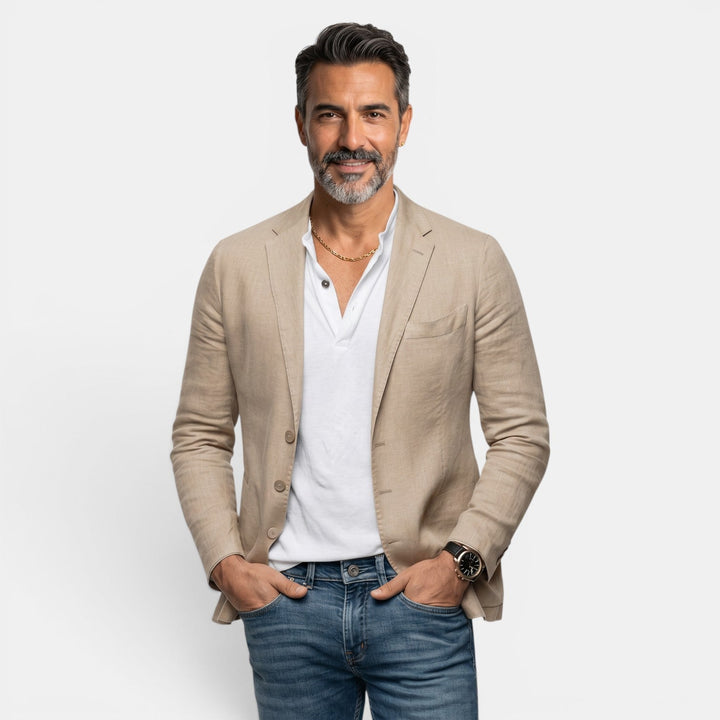 Americana slim fit elegante para hombre, ideal para bodas, negocios y eventos formales.