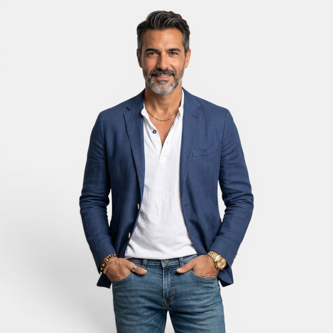 Blazer elegante slim fit con solapa clásica, ideal para hombre en cualquier evento.