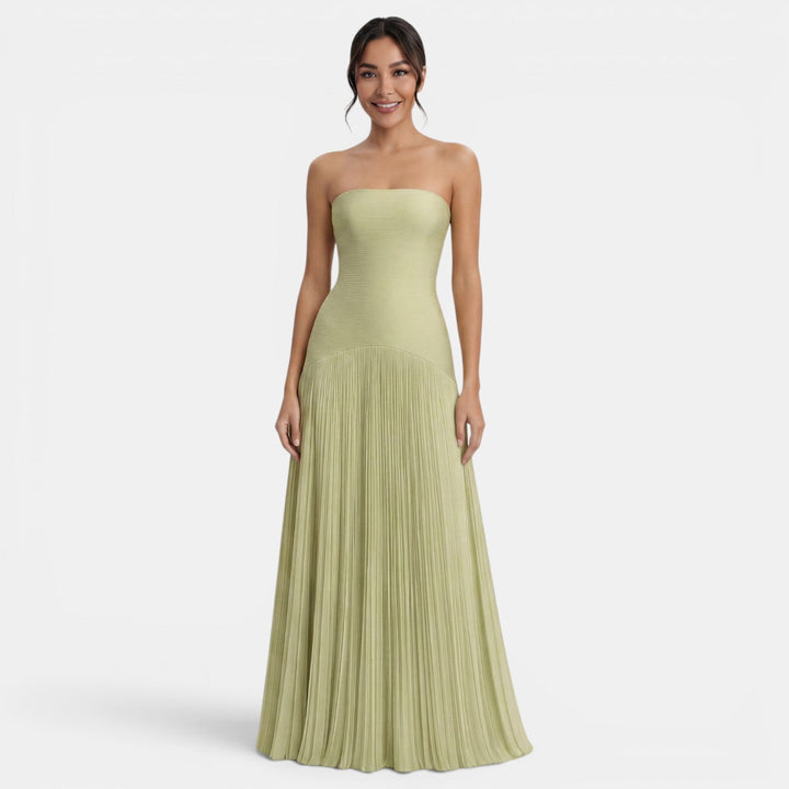 Vestido largo plisado de mujer, elegante para verano, ideal para fiestas y eventos especiales.