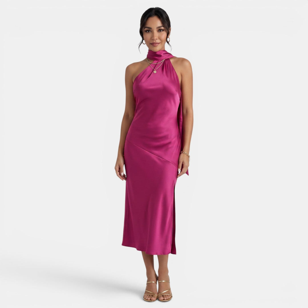 Vestido elegante rosa para mujer, ideal para fiesta de noche y ocasiones especiales. Diseño sofisticado y sensual.