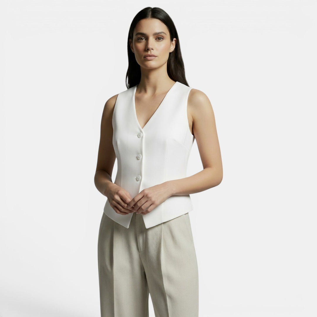 Chaleco mujer slim fit retro elegante. Perfecto para un look sofisticado y versátil de moda femenina.