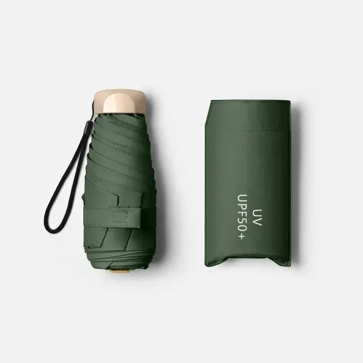 Paraguas mini plegable portátil para sol y lluvia, ideal para viajes y uso diario.