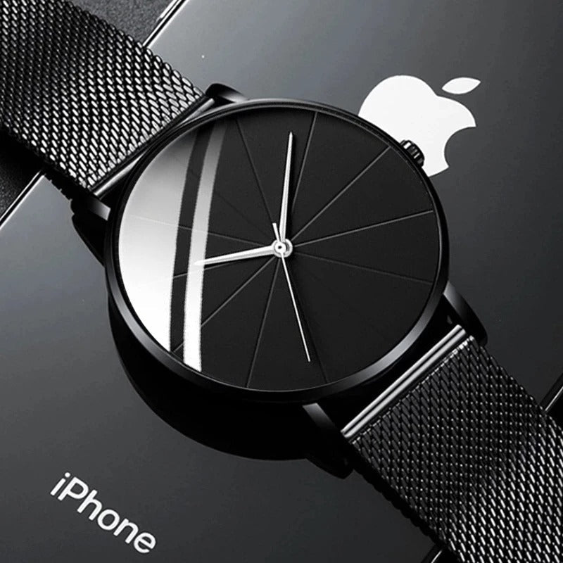 Reloj de hombre sofisticado con correa de acero inoxidable, perfecto para moda casual y formal.
