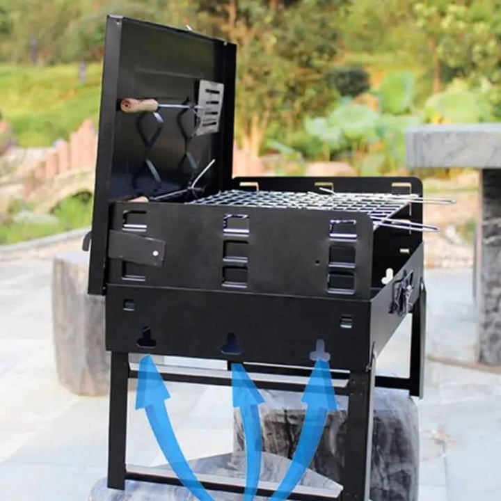 Parrilla portátil de acero, ideal para asar carnes y verduras en cualquier lugar.