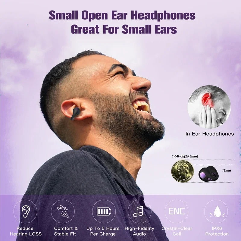 Audífonos unisex de conducción ósea con ajuste seguro. Inalámbricos Bluetooth, impermeables para cualquier deporte.