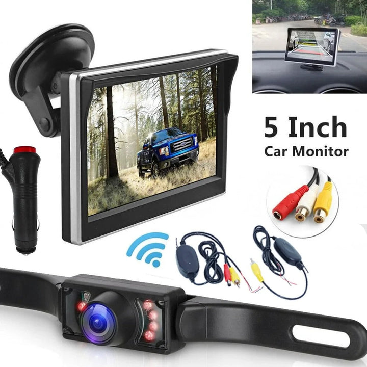 Cámara marcha atrás inalámbrica HD para auto y camper, visión nocturna, facilita estacionamiento seguro.