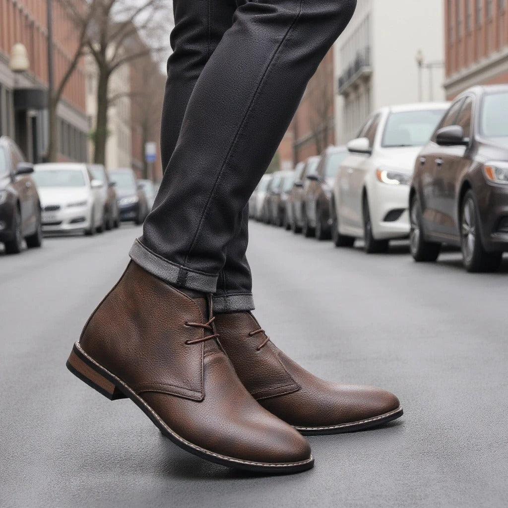 Elegantes zapatos de hombre marrones para la oficina. Calzado versátil de estilo clásico y vintage.