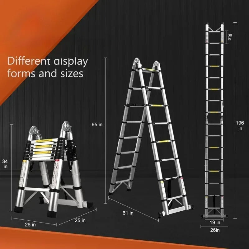 Escalera profesional de aluminio extendida, perfecta para trabajos en altura en construcción o mantenimiento.
