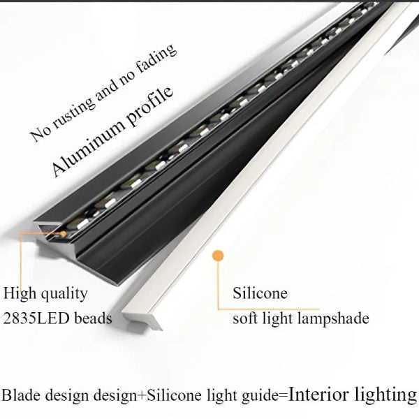 LED 45 grados para muebles, barra de iluminación ultra fina. Ideal para luz bajo armario oculta.