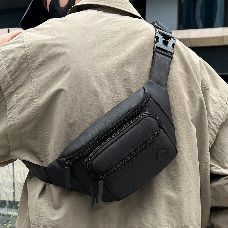 Bolsa de cintura impermeable para hombre, ideal para ciclismo, senderismo y actividades al aire libre.