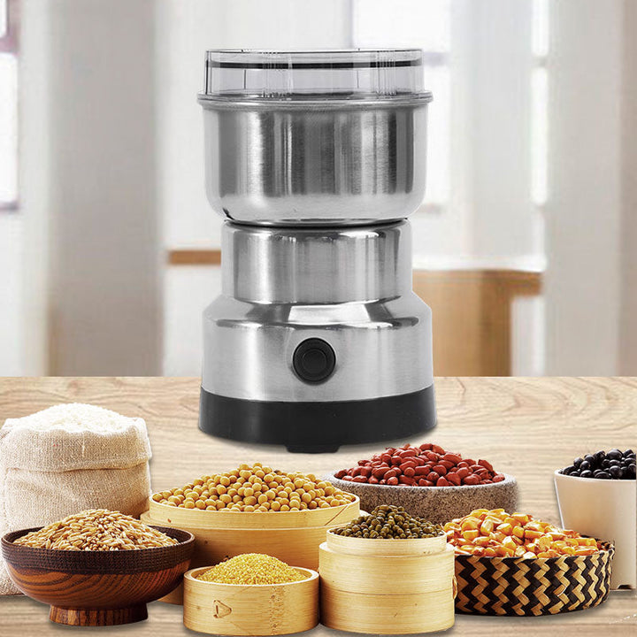 Molino eléctrico de café y especias de acero inoxidable, ideal para la cocina. Muele granos fácilmente.