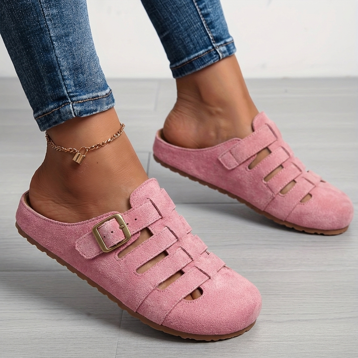 Sandalias mule planas y cómodas para mujer, estilo casual y versátil para el verano.