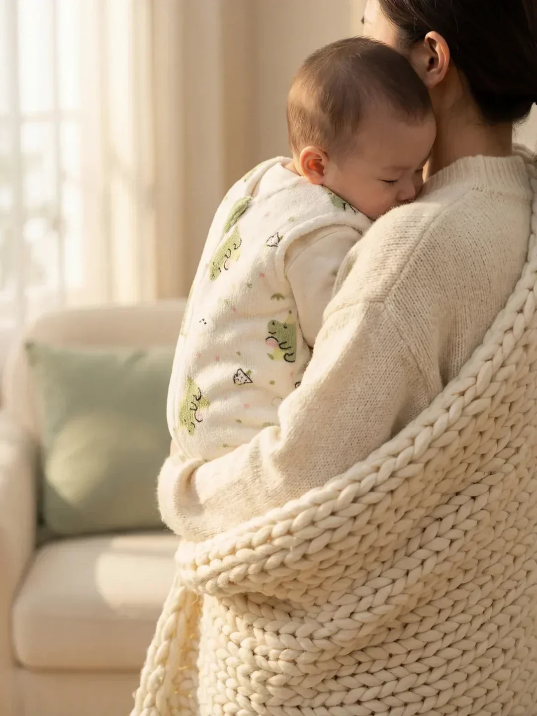 Saco polar infantil de dinosaurios blanco, cálido y seguro para el sueño del bebé.