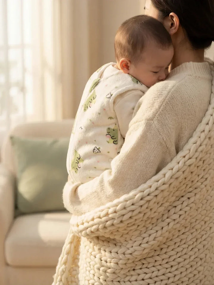 Saco polar infantil de dinosaurios blanco, cálido y seguro para el sueño del bebé.